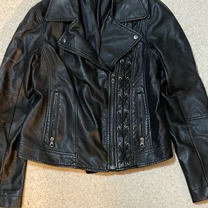Rock & Republic Black faux Leather Motorcycle Jacket Asymmetrical Zipper
